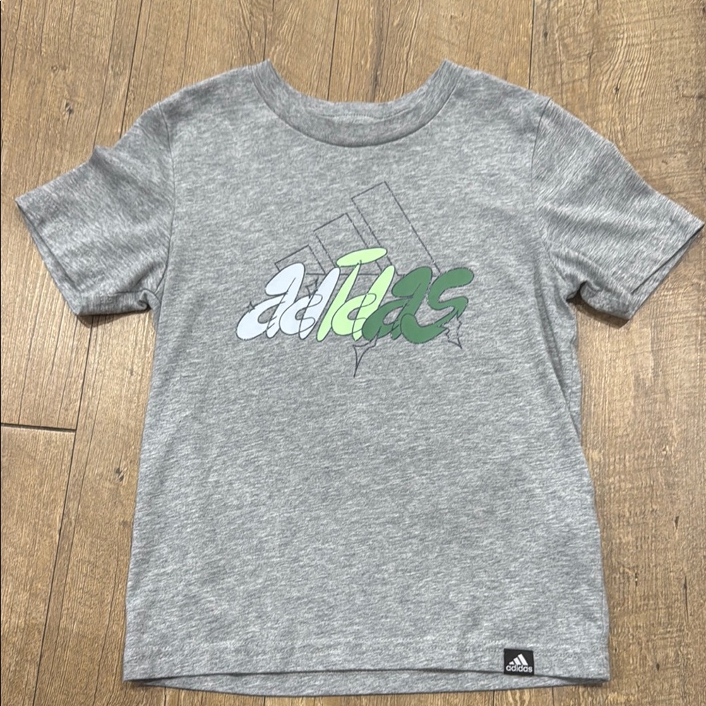 Adidas Gray and Green Graphic Short Sleeve Tee